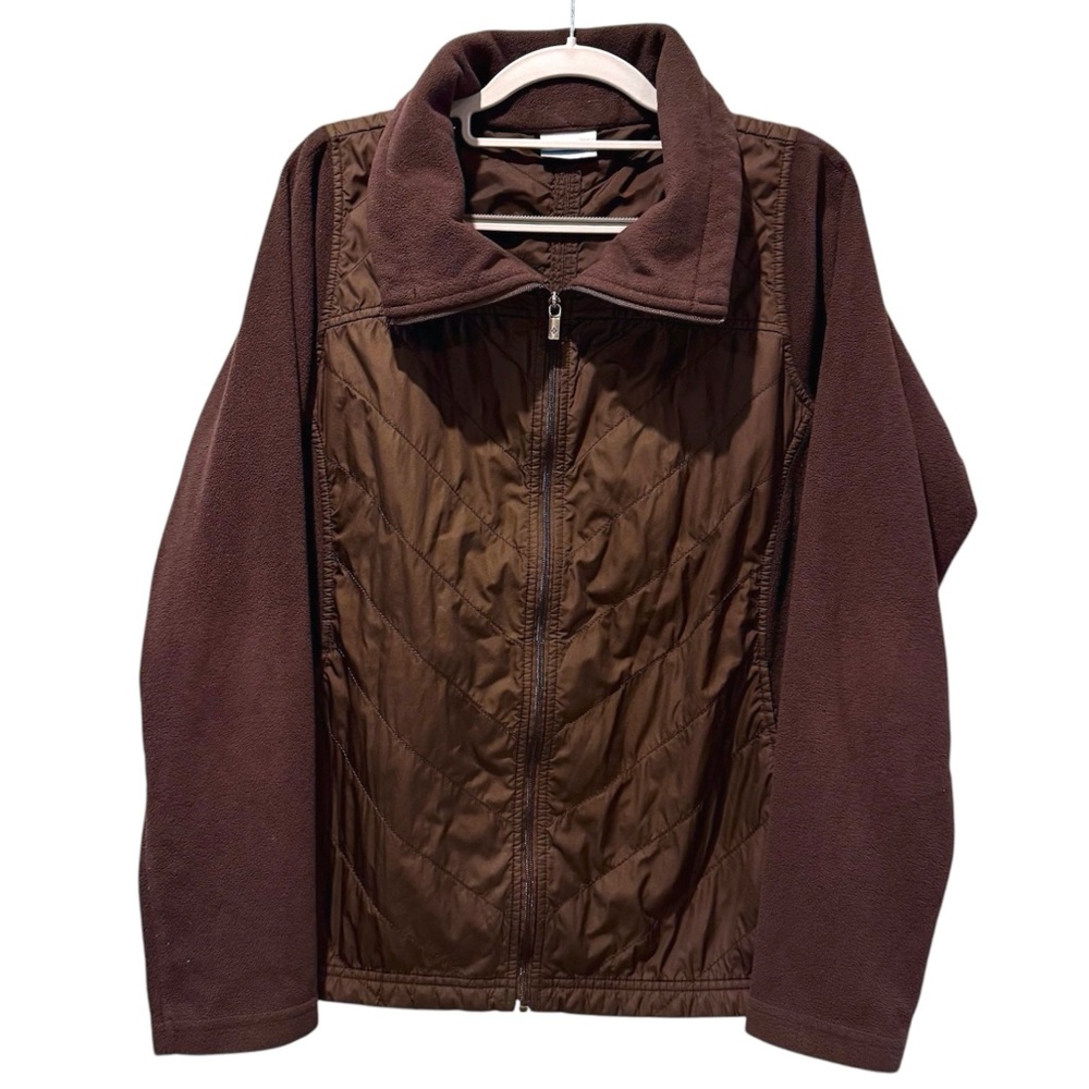 Columbia Full Zip Quilted Front Fleece Sleeve Women’s Jacket Brown Size XL‎